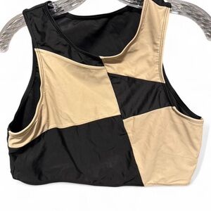 Colorblock Black and Beige high neck sports bra